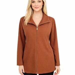 Eileen Fisher System Chocolate Brown Wool Zip Coat Jacket Pockets Size XL